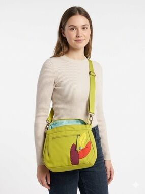 Haiku Chartreuse Green Embroidered Crossbody Bag Travel Purse Adjustable Strap